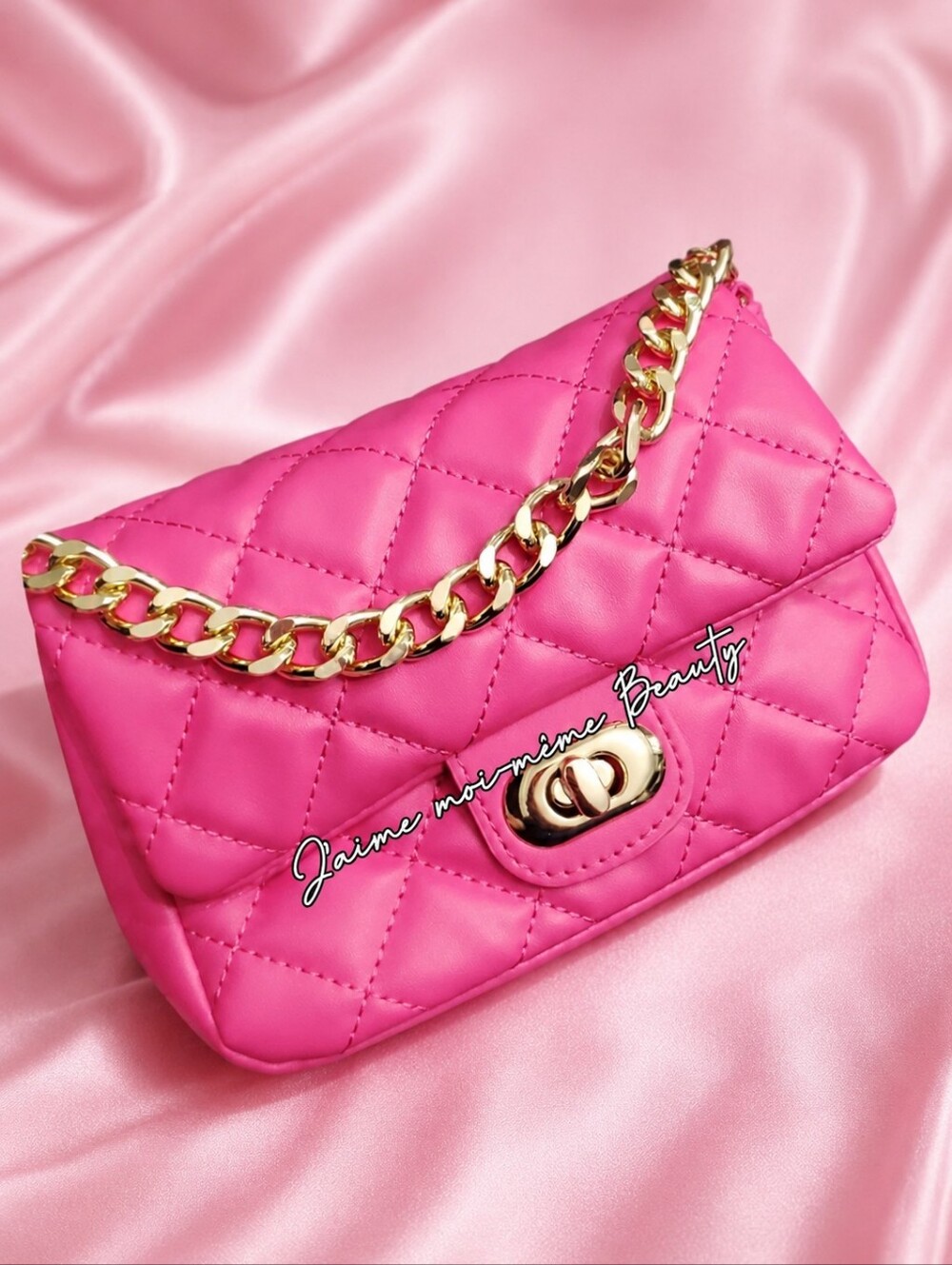 Hot Pink Quilted Gold Chain Turnlock Flap Mini Bag